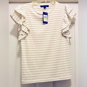 NWT Tommy Hilfiger Women’s cream and gold striped Ruffle sleeve top- size Medium